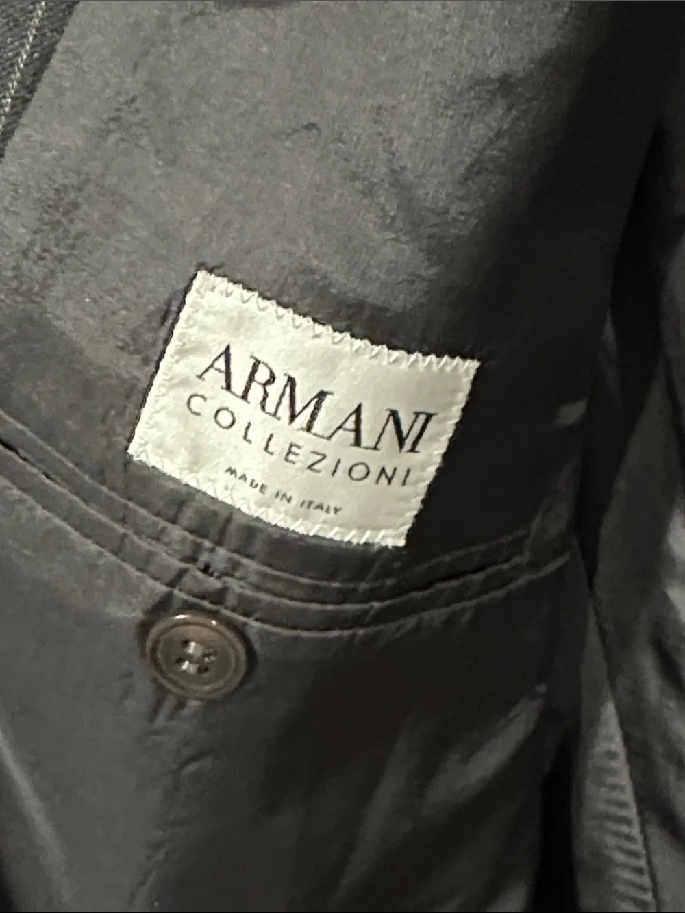 Armani Collezioni Charcoal Gray Pinstripe Black Suit Jacket